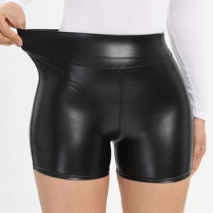 Women's Shorts Sexy Black PU Leather Shorts Skinny Elastic High Waist Hot Short Pants Women Clothing Faux Leather Goth Leggings Summer Y240420