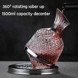 360 Dönen Şarap Dekanter Tumbler 1500ml Dispenser Kristal Cam Şişe Havalandırıcı Ayna Sürahi Hediye Bar Dekorasyonu 240419