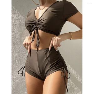 Kadın Mayo Cikini-Plain Bikini Kadınlar İçin Set Çizme Deli Tee Boksör Şort 2 Parça Mayo Yaz Plaj Maması Takım