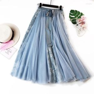 Gonne fashion tutu tulle gonna donne lunghe maxi coreano simpatico fiocrimolo a vita alta scuola femminile solare spodnica