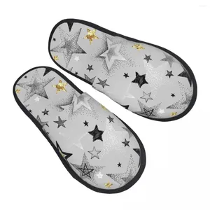 Slippers Winter Slipper Woman Man Fashion Fluffy Warm Black White And Golden Stars House Funny Shoes