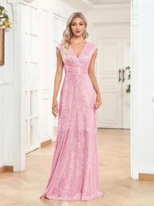 Party Dresses Xuibol Elegant V-hals Mermaid Sequin Evening Long 2024 Luxury Pink Wedding Prom Bridesmaid Cocktail Dress Gown