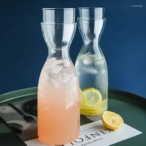 Bottiglie d'acqua bottiglia di vetro trasparente nordico con set di tazze da tè floreale creativo succo di casa semplice tazza di bere al freddo resistente al calore