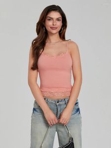 Kvinnors tankar sommar cami tank toppar ärmlös v hals fast färg camisole spets trim