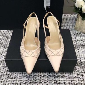 2024 Water Diamond Small Fragrant High Heel Shoes for Women's Back Air Versatile Elegant Handmade Beaded Pointed Sandals