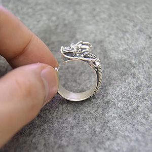 S925 Sterling Silver Open Ended Male Retro National Style Dragon Head Jewelry Thai Personality Ring 240420