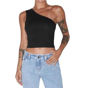 Kvinnors tankar camis xingqing klipp ut en axel tank top y2k estetiska kvinnor solid färg slanglös t shirt casual väst sommarkläder strtwear y240420