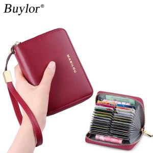 Wallets Buylor Genuine Leather Women Wallet Rfid Blocking Men Purse Antitheft 30 Credit Card Holder Slots Fashion Women's Clutch Bag