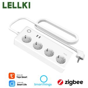 Plugs Lellki Zigbee Power Strip Tuya Smart Life Switch Plug Electrical Socket ZigBee2MQTT förlängningssladd 1.8 med Alexa SmartThings