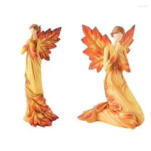Figurine decorative Resina che prega in ginocchio per donna in piedi da donna figurina statua di ala per foglie autunnali per decorazioni da giardino