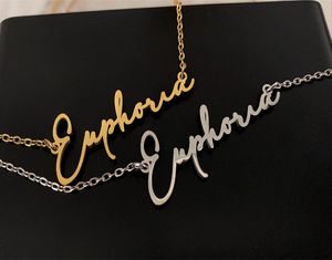 Cute Cursive Letter Euphoria Necklace for Happiness Elation Gaiety Script Word Stainless Steel Clavicle Choker Chain Jewelry Gift