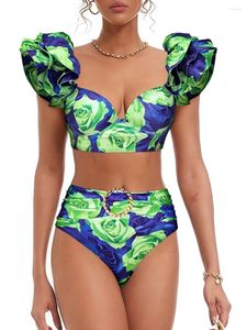 Kvinnors badkläder 2024 Floral Push Up Two Piece Bikini Women Swimsuit Kvinnliga vadderade badare Badande simning Swim Summer Beachwear