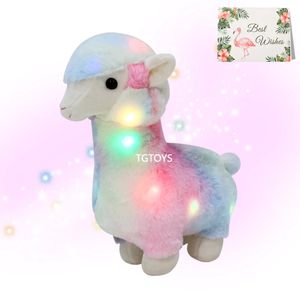 TGTOYS Light up Rainbow Llama Stuffed Animal for Kids Alpaca Plush Toy with Night Light for Girls Baby Toddlers 12 240419