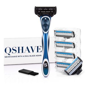 Blades QShave Blue Series 5 Layer USA Blade Manual Razor Mens Shaving Razor with 6 Pieces X5 Blade and each Piece has trimmer Blade