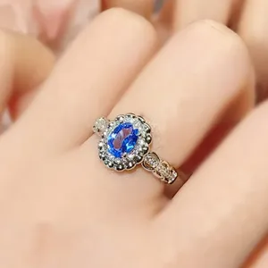 Кластерные кольца 3 S Blue Topaz Gemstones 5a Diamonds Цветы для женщин для женщин белое золото