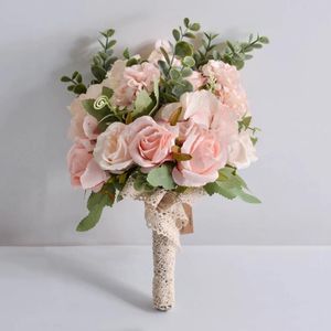 Decorative Flowers Light Pink Artficial Flower Rose Bouquet Home Wedding Festival Decoration Friend Gift