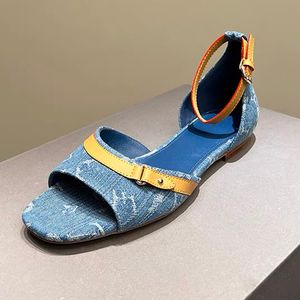 Mules Designer Women Denim Blue Slipper Canvas Flat Low Heel Ballet Flats Lambskin Slip On Sandal Vintage High Heel 5cm Lambskin Casual Slides Läder Outrula 100%