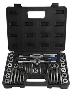 Tap And Die Set 40Piece M3M12 Screw Nut With Wrenches Thread Gauge Heavy Duty Threading Hand Tools Storage Bags4451796