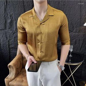 Camisas de vestido masculinas 2024 Summer Moda de manga de moda colar de alta qualidade Luxo coreano Slim Fit Social Shirt 4xl-M