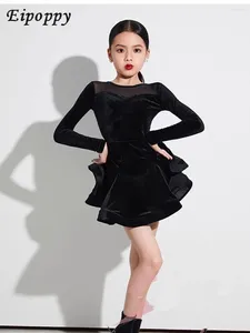 Stage Wear Wear Children Latin Dance Practice Roupas Watch 'Watch Show Large Swing Skirt Professional Profissional Velvet Suit Autumn and