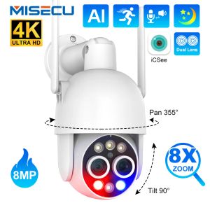 Камеры misecu 8mp 4k 2,8+12 мм двойной линзы на открытом воздухе Wi -Fi Camera 8x Zoom Zoom Ptz Беспроводная IP -камера Автоматическая камера.