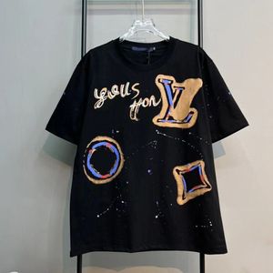 Designer da França Mans Tee Europa e America Logotipo de impressão de cartas de luxo Homens de manga curta Camiseta de algodão casual Hip-hop Tamanho asiático 4xl 5xl