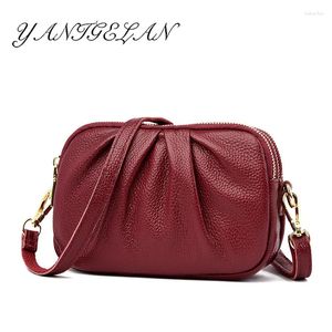 Shoulder Bags Women Cowhide Messenger Bag Soft Genuine Leather Madame Handbag Three Layers Of Zipper Pack Bolsa Feminina