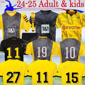 24 25 REUS Sancho Soccer Jerseys Fan Wersja Home Away Men Kit 2024 50 rocznica Hummels Dortmunds Black Reyna Brandt Balr piłka nożna Kids Suit 16-xxl