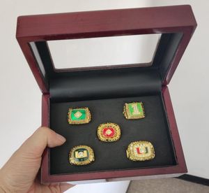 5 PCS 1983 1987 1989 1991 2001 Miami Hurricanes National Championship Ring Set wood Boxファンプロモーションギフト全体のドロップS5152876