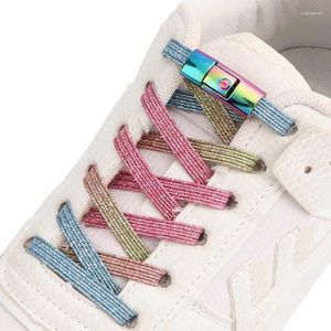 Shoe Parts Colour Flat Shoelaces Without Ties Press Metal Lock Elastic Laces For Sneaker 1 Second Quick On And Off Lazy Shoelace Acces