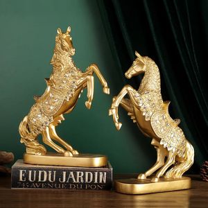 Golden Horse Ornament Creative Exquisite Home Desktop Living Room TV Cabinet Wine Cooler Decoration 240416