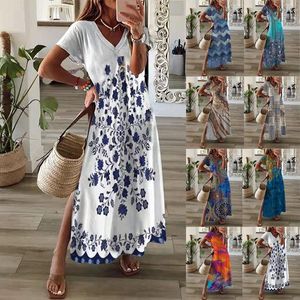 Womens Spring And Summer Loose Casual Printed Short Sleeve Dress