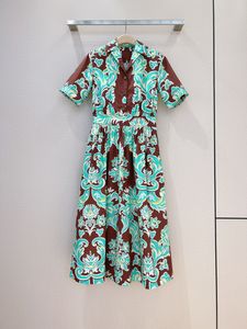 2024 European New Product French Retro Maillard Contrast Print Waist Wrapped Dress for Women