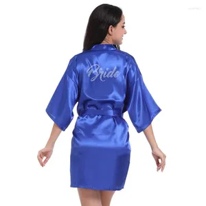 Home Clothing Wholesale Bride Letter Rhinestones Women Kimino Bridesmaid Short Satin Robes For Wedding Party Dressing Gown T8