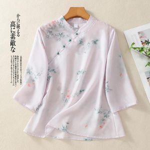 Women's Blouses 2024 Arrival Stand Collar Thin Light Loose Chinese Style Summer Blouse Shirts Fashion Women Casual Short Tops