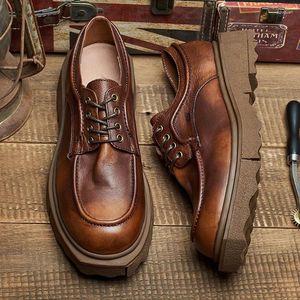 Casual Shoes US Size Genuine Leather Men's Lace-up Derby British Style Retro Modern Boy Fashion Simple Oxfords Soft