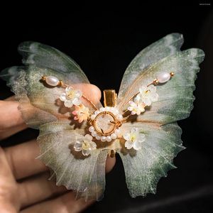 Hårklämmor fjärilsklipp imitation pärlvävnad hårnål för flickor fairy kinesiska stil Barrettes vintage brud bröllop smycken