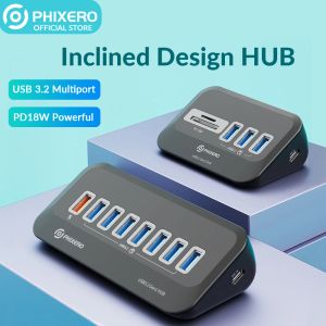 Hubs Phixero USB Rozdzielacz 3.2 Stacja dokująca o wysokiej prędkości Hub Type C Adapter Multi Ports Kilka gniazda OTG 3.0 z czytnikiem kart SD