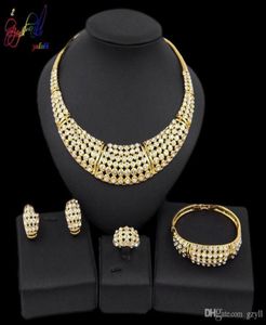 Yulaili Classic African Gold Necklace Earrings 브레이슬릿 반지 나이지리아 웨딩 신부 수정 보석 세트 67589594667536