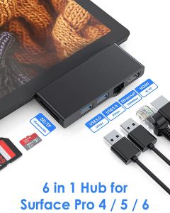 Microsoft Surface Pro 4 USB3.0 HUB SD/TF HDMI4K RJ45 6 PORTS USBTYPE C Adapter for Surface Pro 4/5/6 2018のステーション拡張ドック