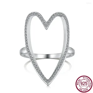 Cluster Rings S925 Sterling Silver Women's Love Hollow Ring med full zirkon Inlagd personlig design Handikraft Bröllopsmycken