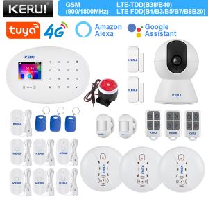 Kontroll Kerui W204 4G WiFi GSM Alarm Motion Sensor Detector Alarm System för Home Smart Life Alexa Door Sensor Sounder Siren IP Camera