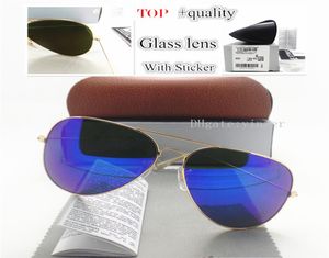 Adesivo de alta qualidade lente de vidro piloto de óculos de sol vintage masculino designer de marca UV400 espelho 58mm 62mm Caixa de armazenamento de caixa marrom FI9370183