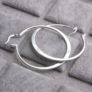 Real 925 Sterling Silver Oval Big Hoop Earrings For Women Flat Thin Round Wedding Jewelry Accessory Punk Brincos Joyas De Plata & 252N