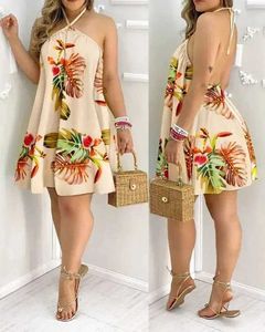 Urban Sexy Dresses Tropical Printed Camisole Necklining Dress Spring/Summer Vacation Style Backless Dress Womens Clothing Y240420