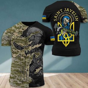 Professional mens T-shirt summer short sleeved Ukrainian national emblem flag 3D printed fashionable round neck pullover