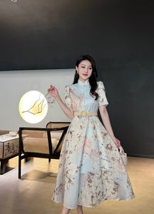 ファッションの女性ドレスレースドレス新しい女性の夏の長いドレス新しいフローラルプリントオーガンザテクスチャドレス