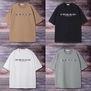Loose 260g Short T-shirt for Men's Casual Trend Round Neck Thick Plate Letter Printed Shoulder Half Sleeved Top