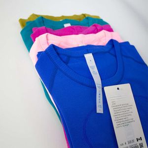 Roupas de mangas curtas Yoga Lu Camiseta fitness do pescoço redondo de ginástica sexy de ginástica seque