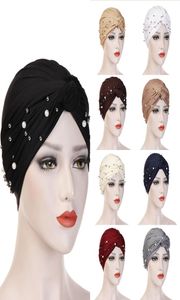 Women Elastic Turban Muslim Hijab Islamic India Caps Beads Pearl Bandanas Ladies Hijab Scarf Headwraps Hair Accessories4940630